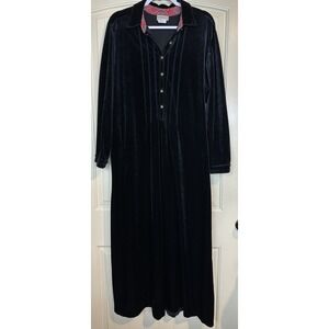Vtg Black Velour long sleeve maxi Dress Coldwater Creek Whimsigoth‎ Academia XL